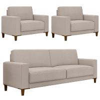 Sofá 3 Lugares 214cm Com 02 Poltronas Zaire M22 Linho Areia - Mpozenato - 1