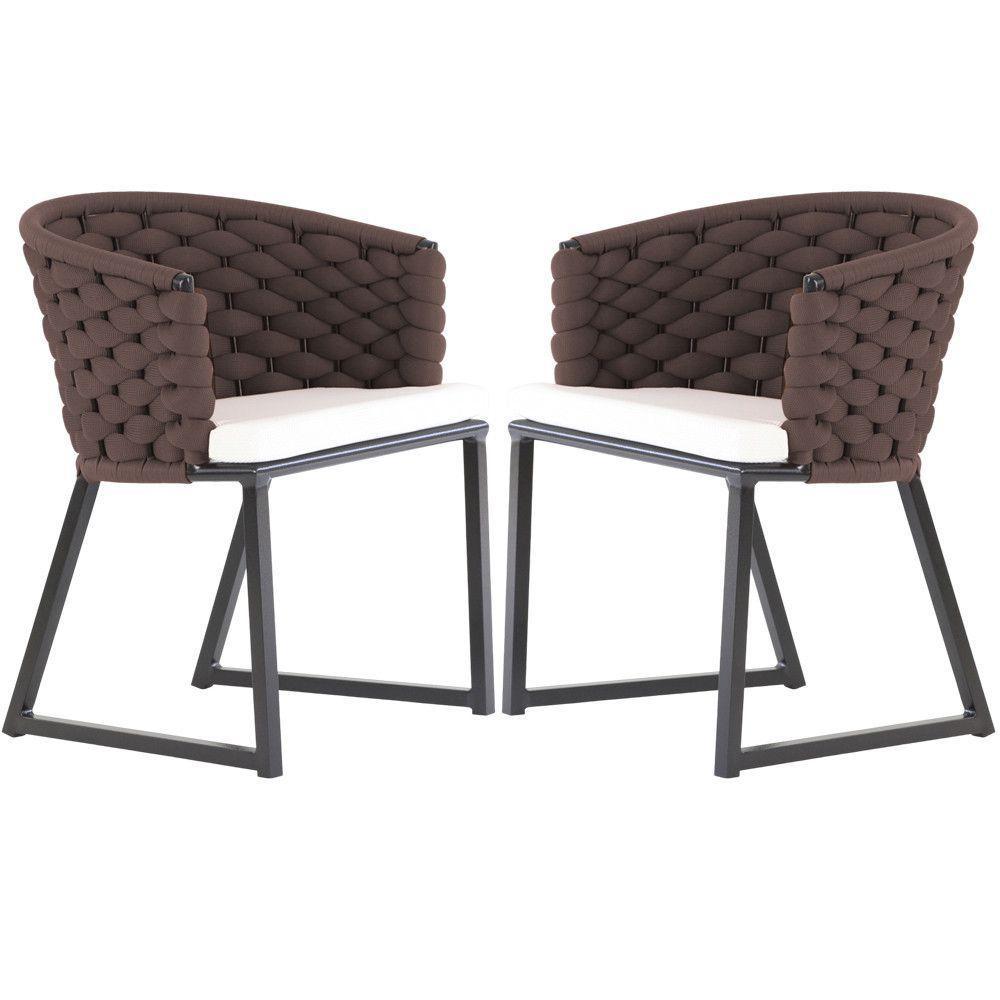 Kit 2 Cadeiras Bali Alumínio Em Tricô Náutico Trama Original Marrom - 1