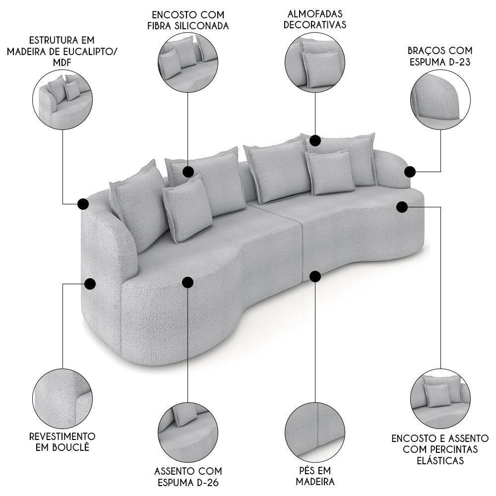Sofá 4 Lugares 250cm Orgânico Quito Z08 Boucle Cinza - Mpozenato - 3