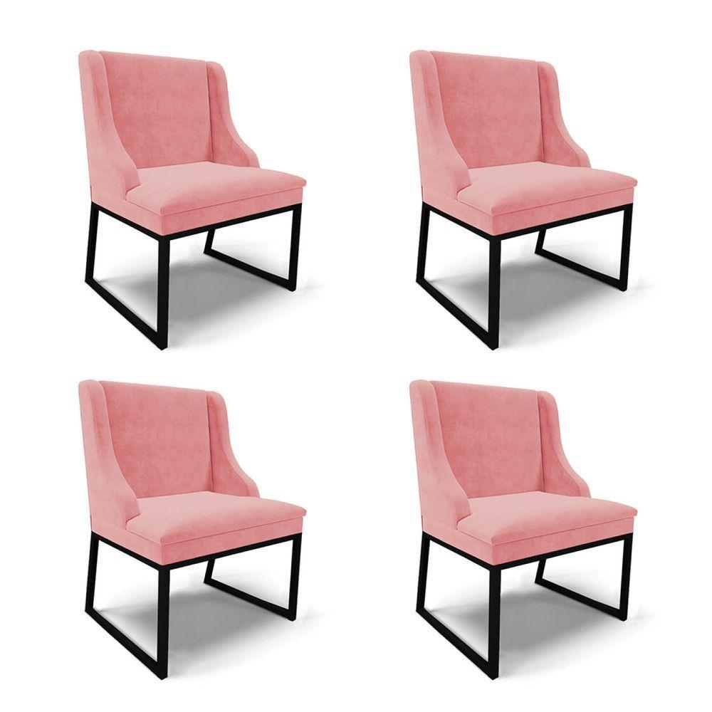Cadeira Sala De Jantar Industrial Preto Kit 4 Liz Suede Rosê D03 - D'rossi - 1