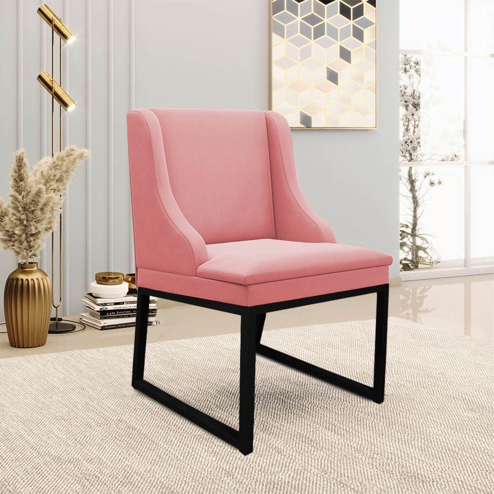 Cadeira Sala De Jantar Industrial Preto Kit 4 Liz Suede Rosê D03 - D'rossi - 2