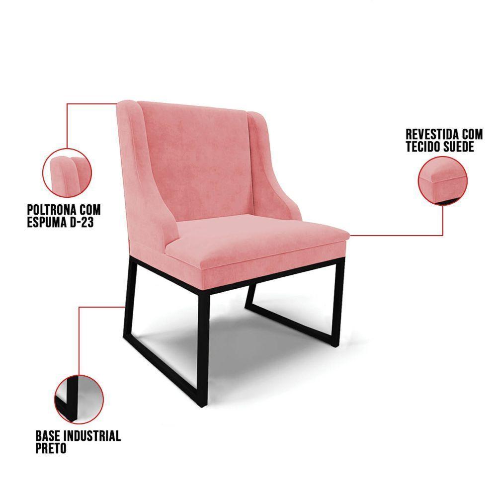 Cadeira Sala De Jantar Industrial Preto Kit 4 Liz Suede Rosê D03 - D'rossi - 3