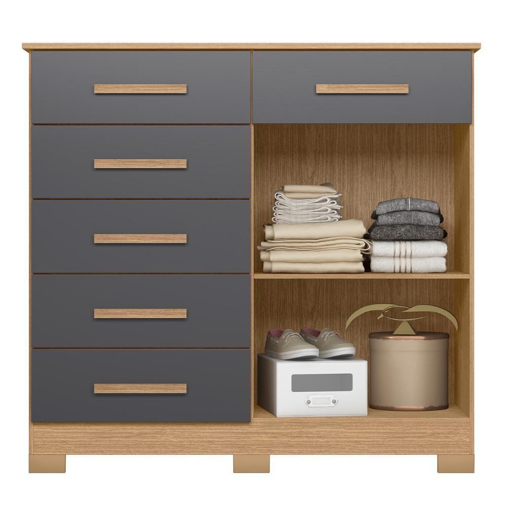 Cômoda Para Quarto 2 Portas 124cm Ester A02 Freijó-titanium - Mpozenato - 5