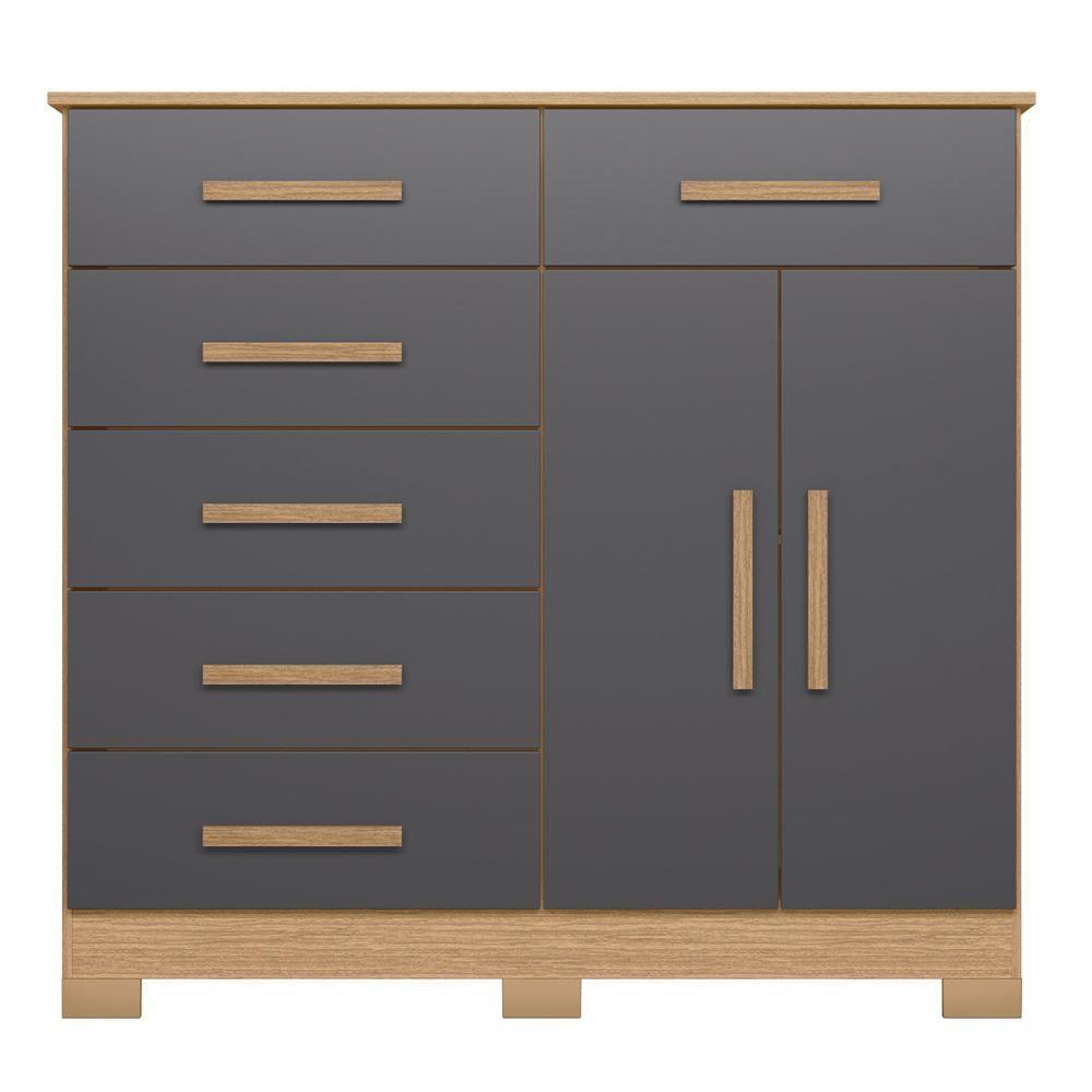 Cômoda Para Quarto 2 Portas 124cm Ester A02 Freijó-titanium - Mpozenato - 6