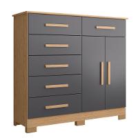 Cômoda Para Quarto 2 Portas 124cm Ester A02 Freijó-titanium - Mpozenato - 1