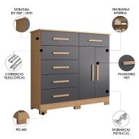 Cômoda Para Quarto 2 Portas 124cm Ester A02 Freijó-titanium - Mpozenato - 3