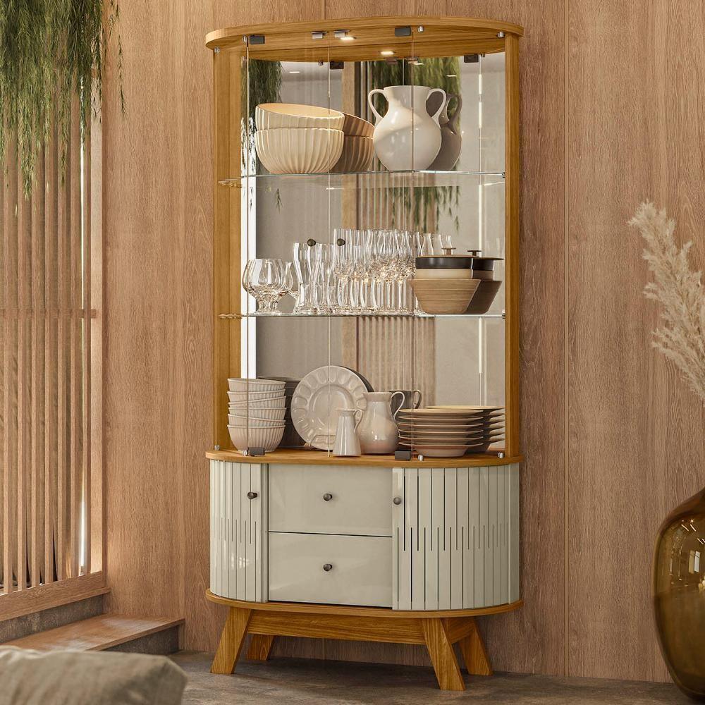 Cristaleira De Vidro Com Led Eva 90cm Z10 Cumaru-opala - Mpozenato - 2