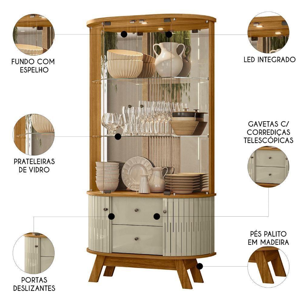 Cristaleira De Vidro Com Led Eva 90cm Z10 Cumaru-opala - Mpozenato - 3