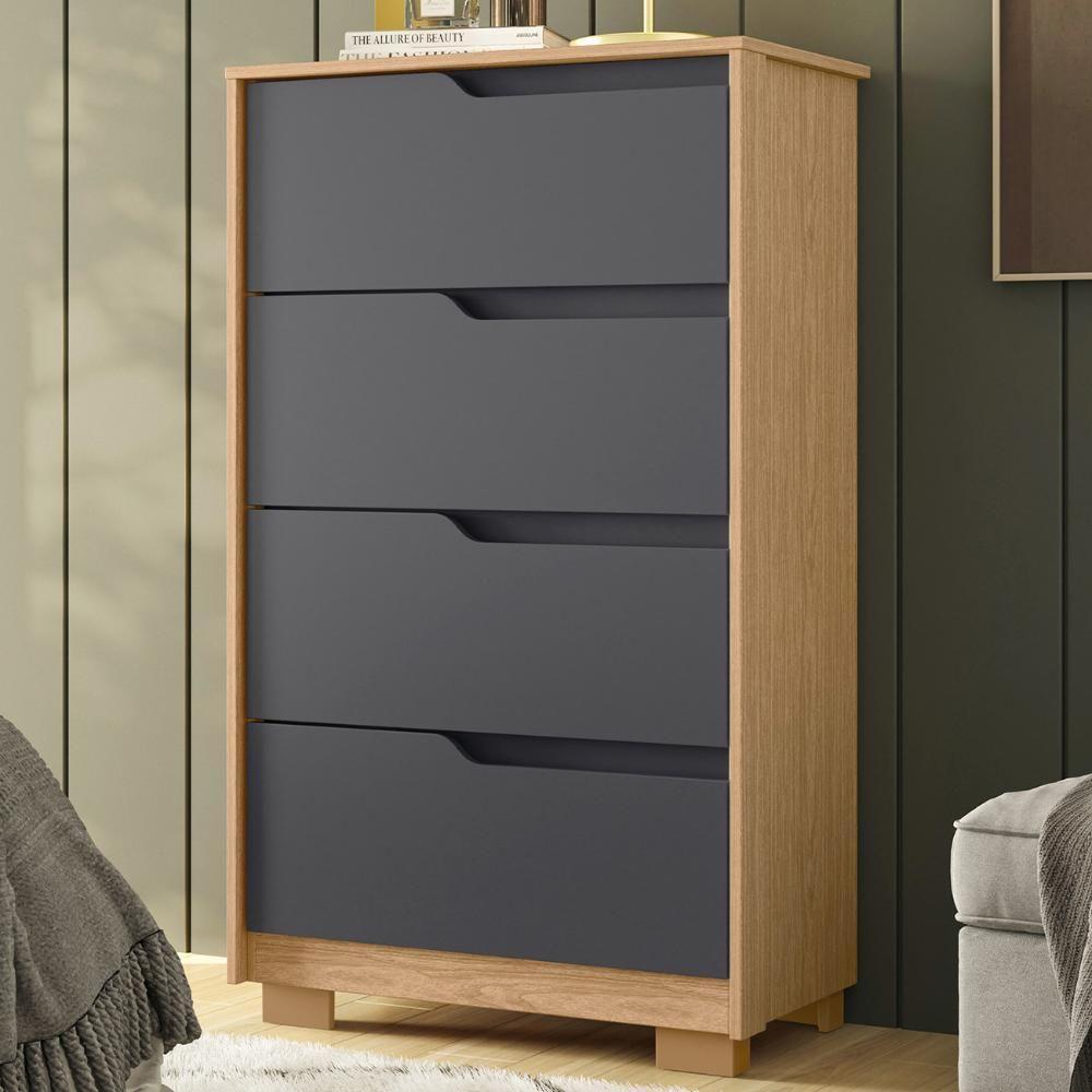 Cômoda Para Quarto 4 Gavetas 70cm Sole Flex Freijó-titanium - Albatroz - 7