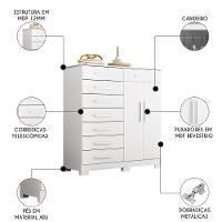 Cômoda Sapateira 8 Gavetas 2 Portas 125cm Verona Branco - Albatroz - 7