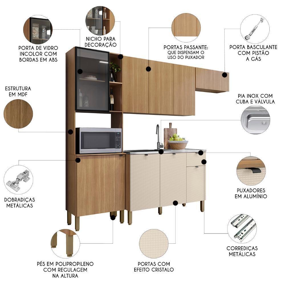 Cozinha Compacta Balcão Com Pia 120cm Laura Plus Freijó-soft Z06 - Mpozenato - 3