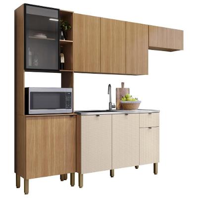 Cozinha Compacta Balcão com Pia Laura Plus Freijó-soft Z06 9 Portas 1 Gaveta MDF Amadeirado