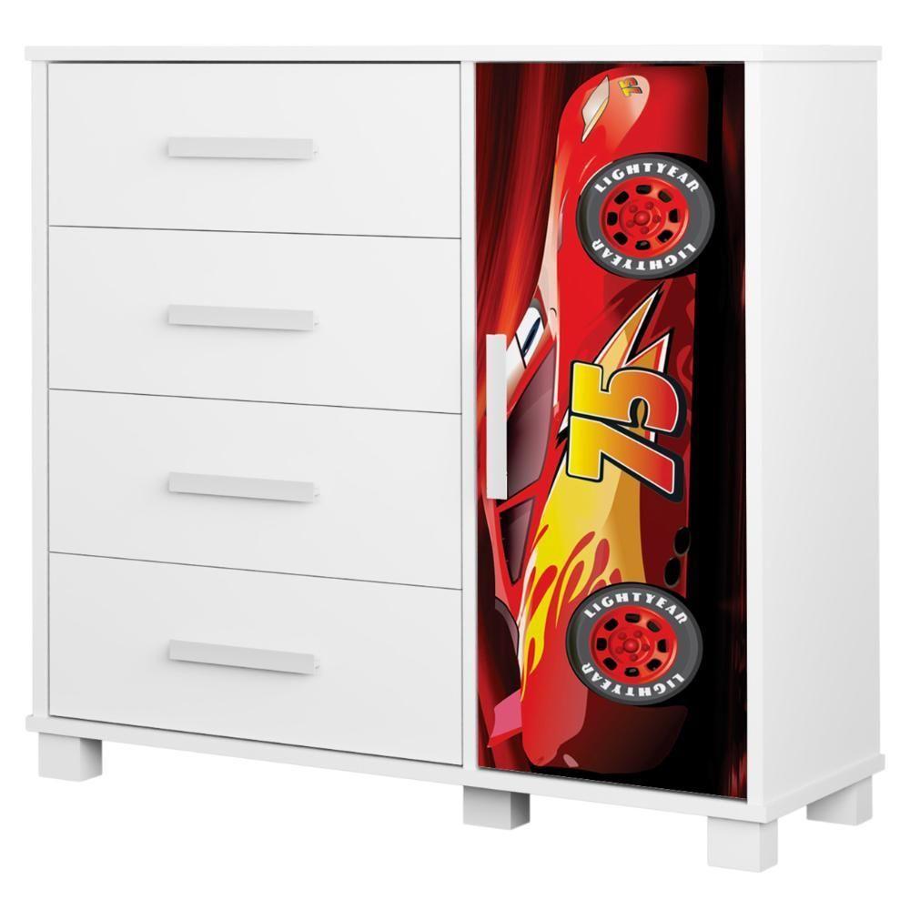 Cômoda Infantil Para Quarto 80cm 4 Gavetas Carro Vermelho Z53 - Mpozenato - 1