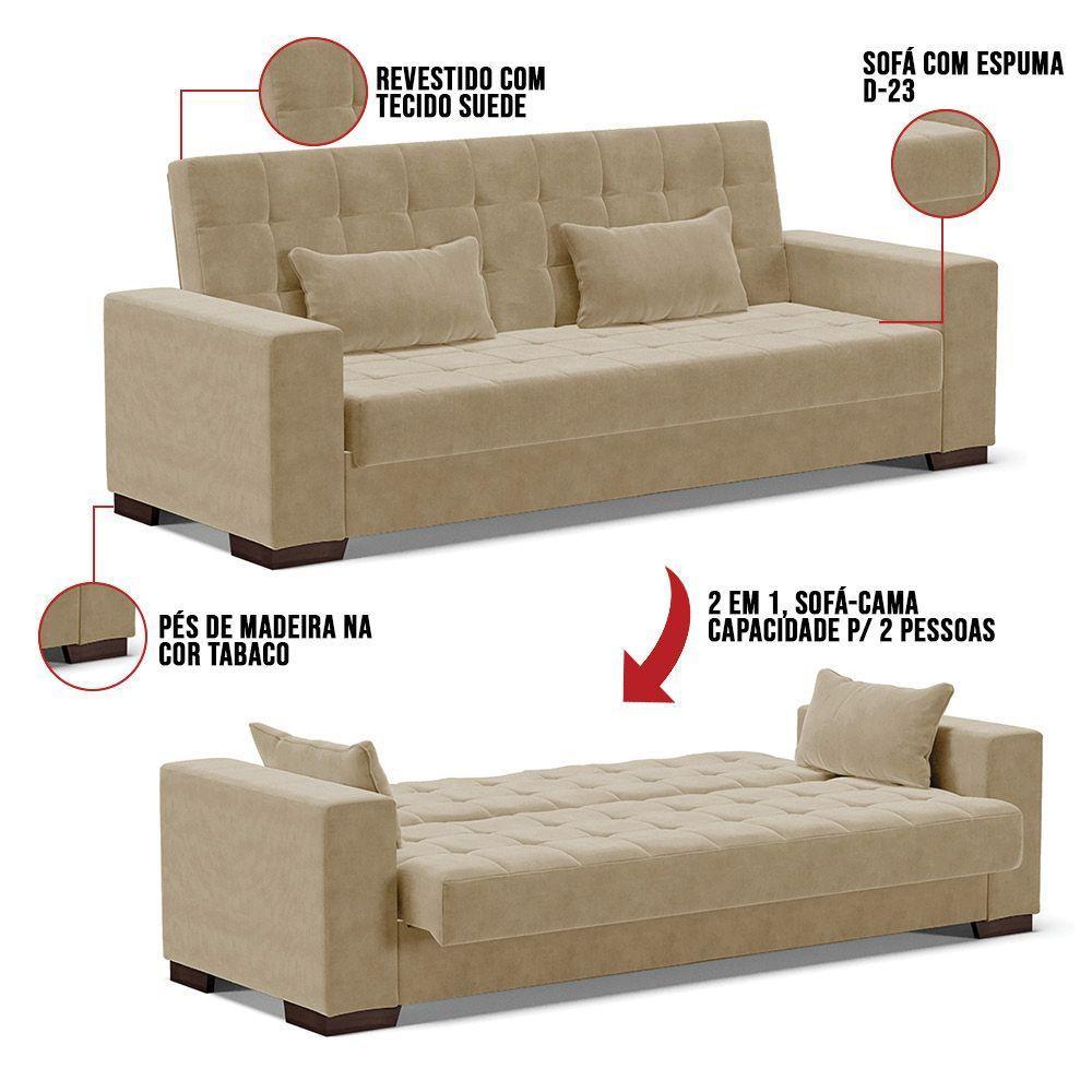 Sofá Cama 2 Lugares Para Sala De Estar Lisboa Suede Marrom Rato - D'rossi - 6