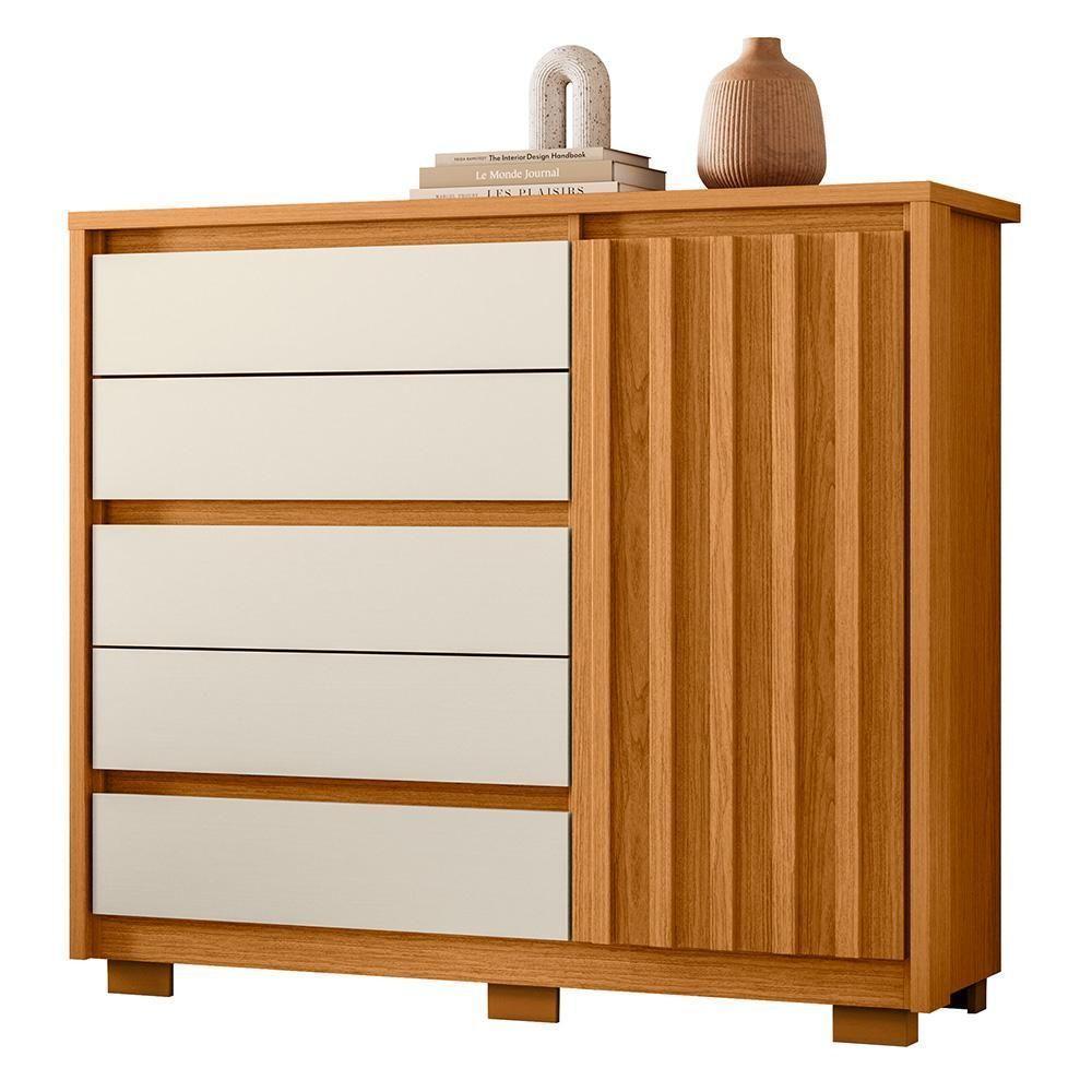 Cômoda Sapateira 1 Porta 5 Gavetas 125cm Duetto Cinamomo-off White - Albatroz - 1