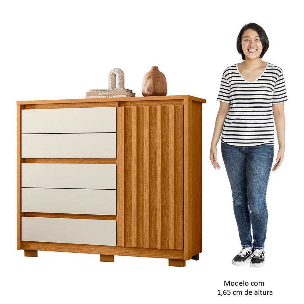 Cômoda Sapateira 1 Porta 5 Gavetas 125cm Duetto Cinamomo-off White - Albatroz - 5