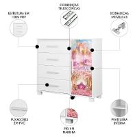 Cômoda Infantil Para Quarto 80cm 4 Gavetas Carruagem Rosa Z53 - Mpozenato - 3