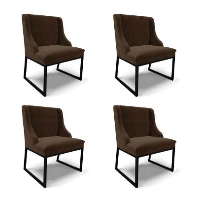 Cadeira Sala De Jantar Industrial Preto Kit 4 Liz Suede Marrom D03 - D'rossi