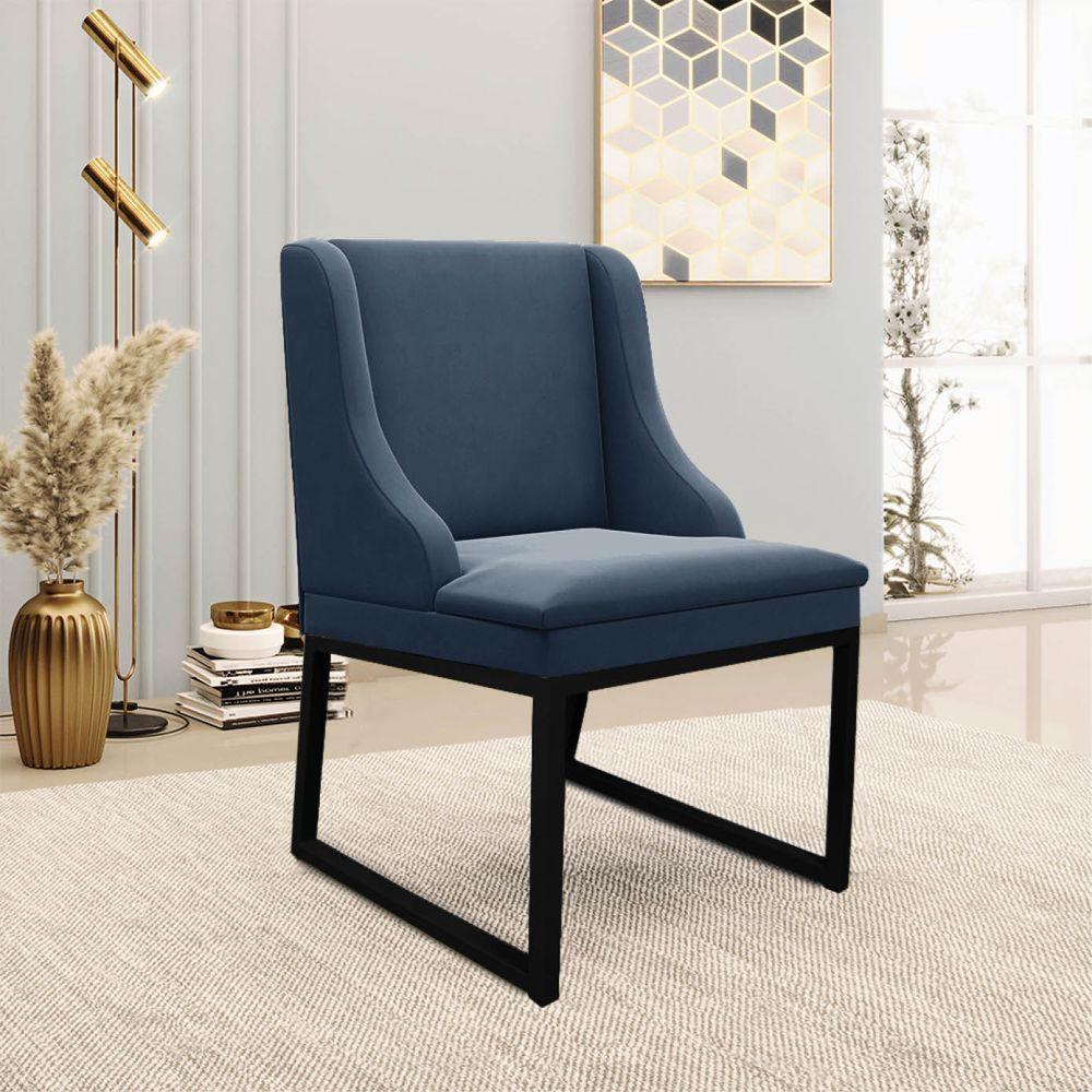 Cadeira Sala De Jantar Industrial Preto Kit 4 Liz Suede Azul M D03 - D'rossi - 2
