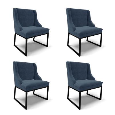Cadeira Sala De Jantar Industrial Preto Kit 4 Liz Suede Azul M D03 - D'rossi