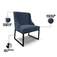 Cadeira Sala De Jantar Industrial Preto Kit 4 Liz Suede Azul M D03 - D'rossi - 3