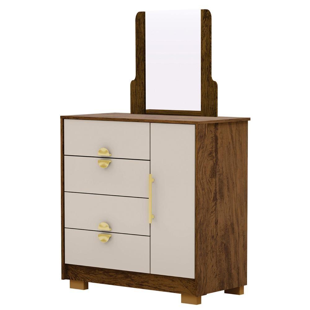 Cômoda Para Quarto 93cm Com Espelho Nara Imbuia-fendi V02 - Mpozenato - 1