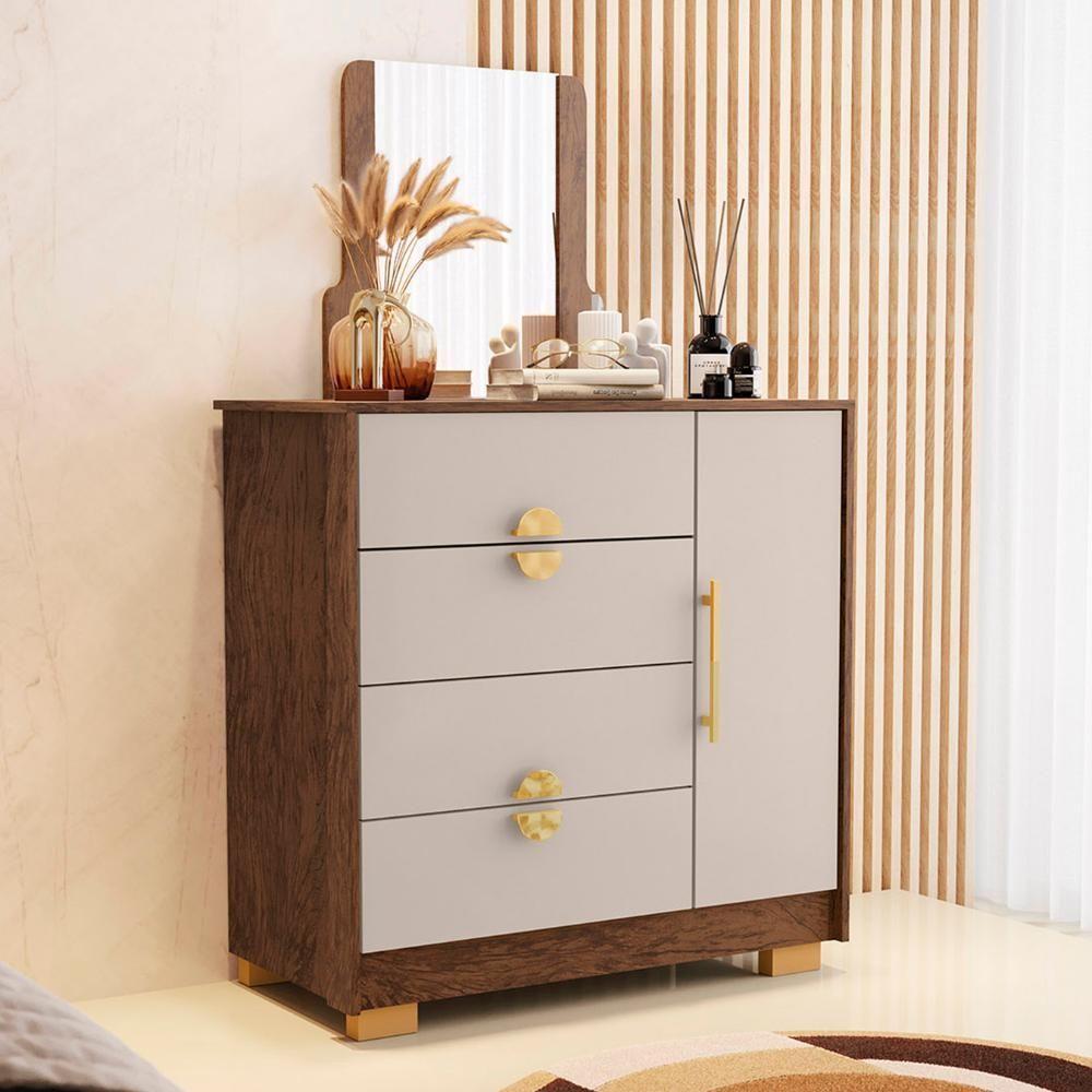 Cômoda Para Quarto 93cm Com Espelho Nara Imbuia-fendi V02 - Mpozenato - 2