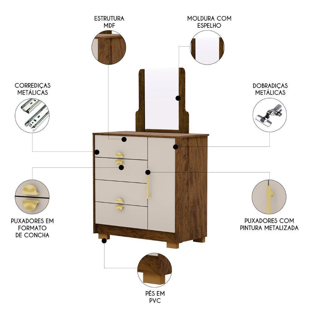Cômoda Para Quarto 93cm Com Espelho Nara Imbuia-fendi V02 - Mpozenato - 3