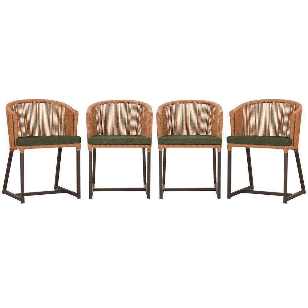 4 Cadeiras De Jantar Noronha Marrom Corda Náutica E13 Trama Terra Cota - 1