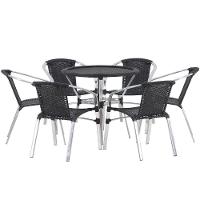 Jogo 6 Cadeiras E Mesa Com Tampo Floripa Alumínio área Trama Tabaco - 1