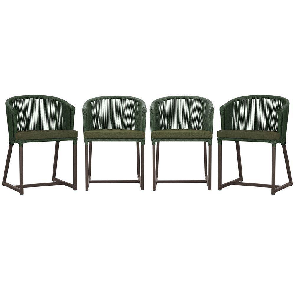 4 Cadeiras De Jantar Noronha Marrom Corda Náutica E13 Trama Verde - 1
