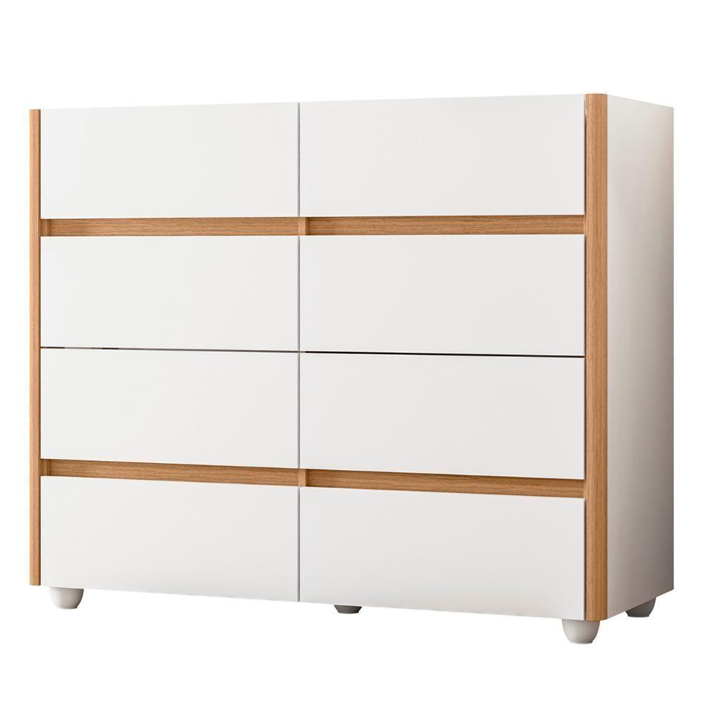 Cômoda Para Quarto 120cm Tampo Vidro Lynd A02 Branco-freijó - Mpozenato - 1