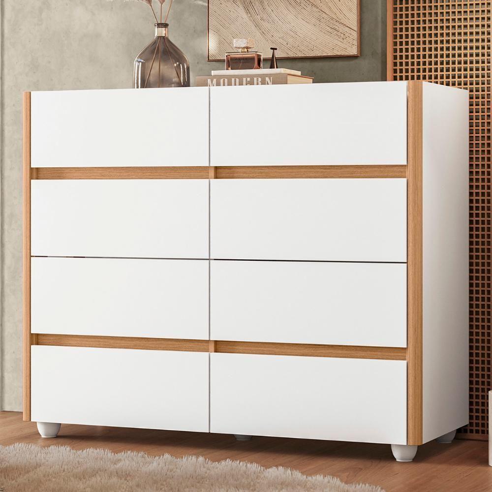 Cômoda Para Quarto 120cm Tampo Vidro Lynd A02 Branco-freijó - Mpozenato - 2