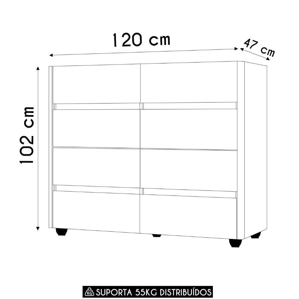 Cômoda Para Quarto 120cm Tampo Vidro Lynd A02 Branco-freijó - Mpozenato - 3