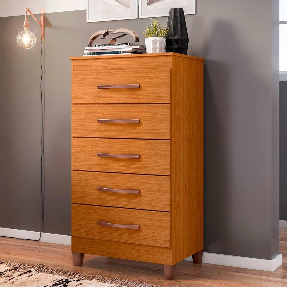 Cômoda Para Quarto 5 Gavetas 56cm Thais A02 Cinamomo - Mpozenato - 3