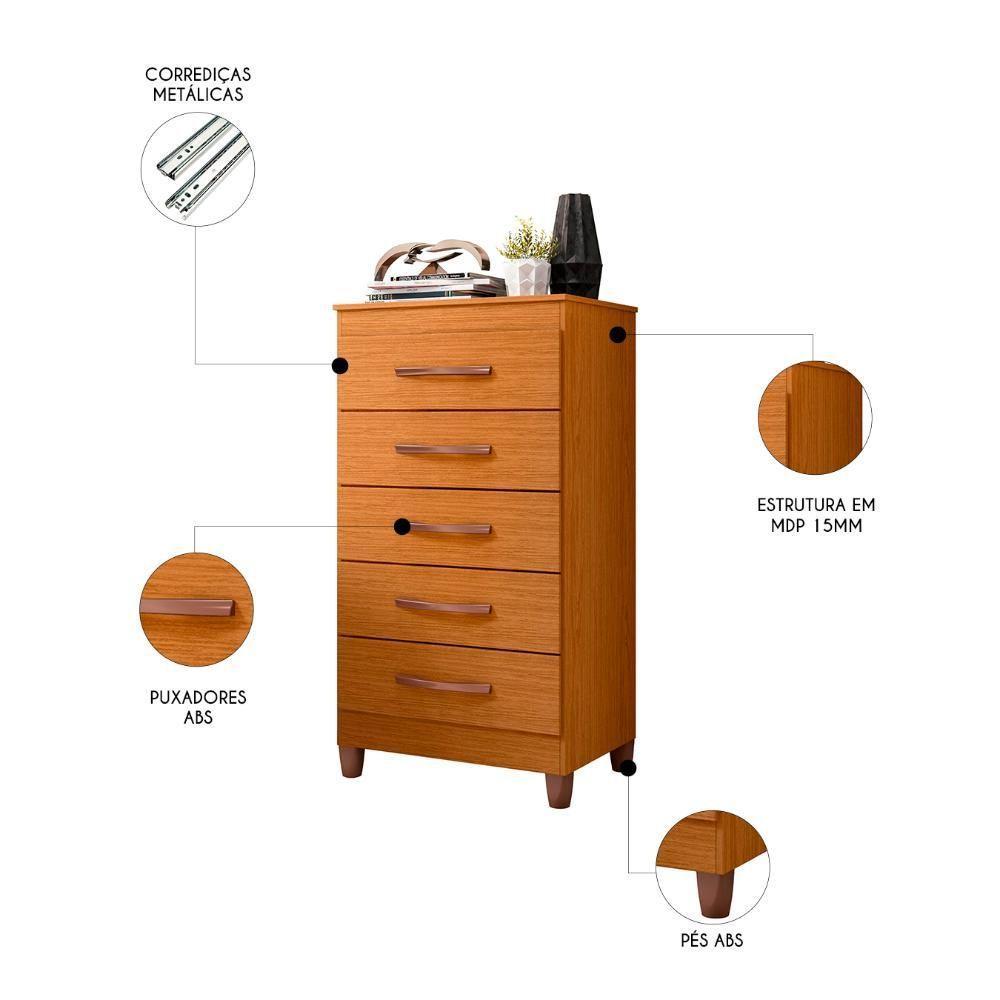 Cômoda Para Quarto 5 Gavetas 56cm Thais A02 Cinamomo - Mpozenato - 4