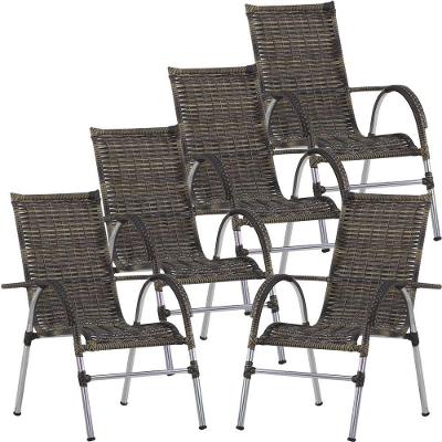 5 Cadeiras Vênus Alumínio Fibra Sintética P/ Varanda Trama Cappuccino