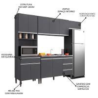 Cozinha Modulada 5 Peças Balcão Com Pia 120cm Andréia Cinza- Ajl Móveis - 3
