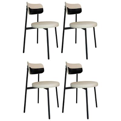 Cadeira De Jantar Estofada Kit 4 Nyka M25 Linho Areia-preto - Mpozenato