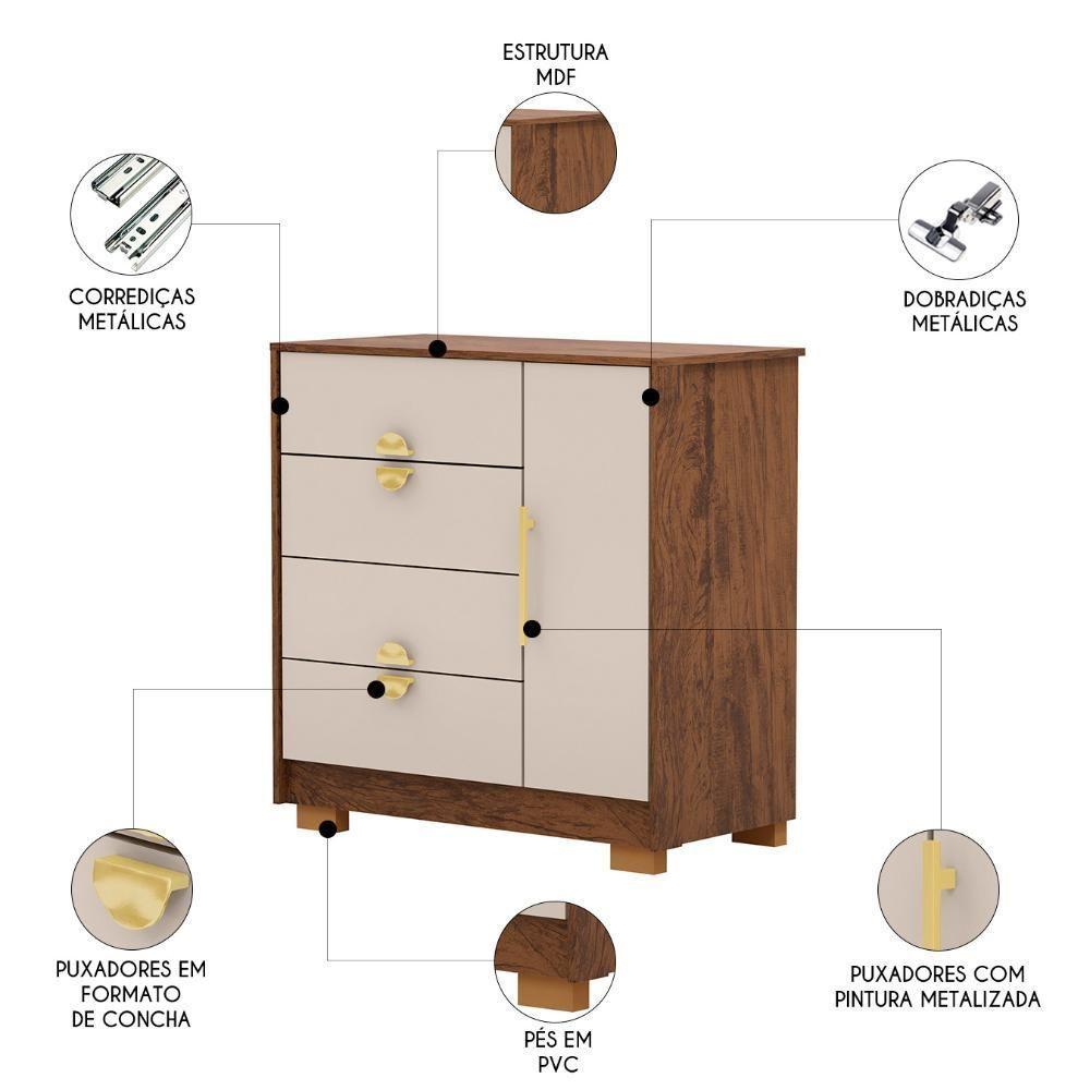 Cômoda Para Quarto 93cm Com 1 Porta Nara Imbuia-fendi V02 - Mpozenato - 9