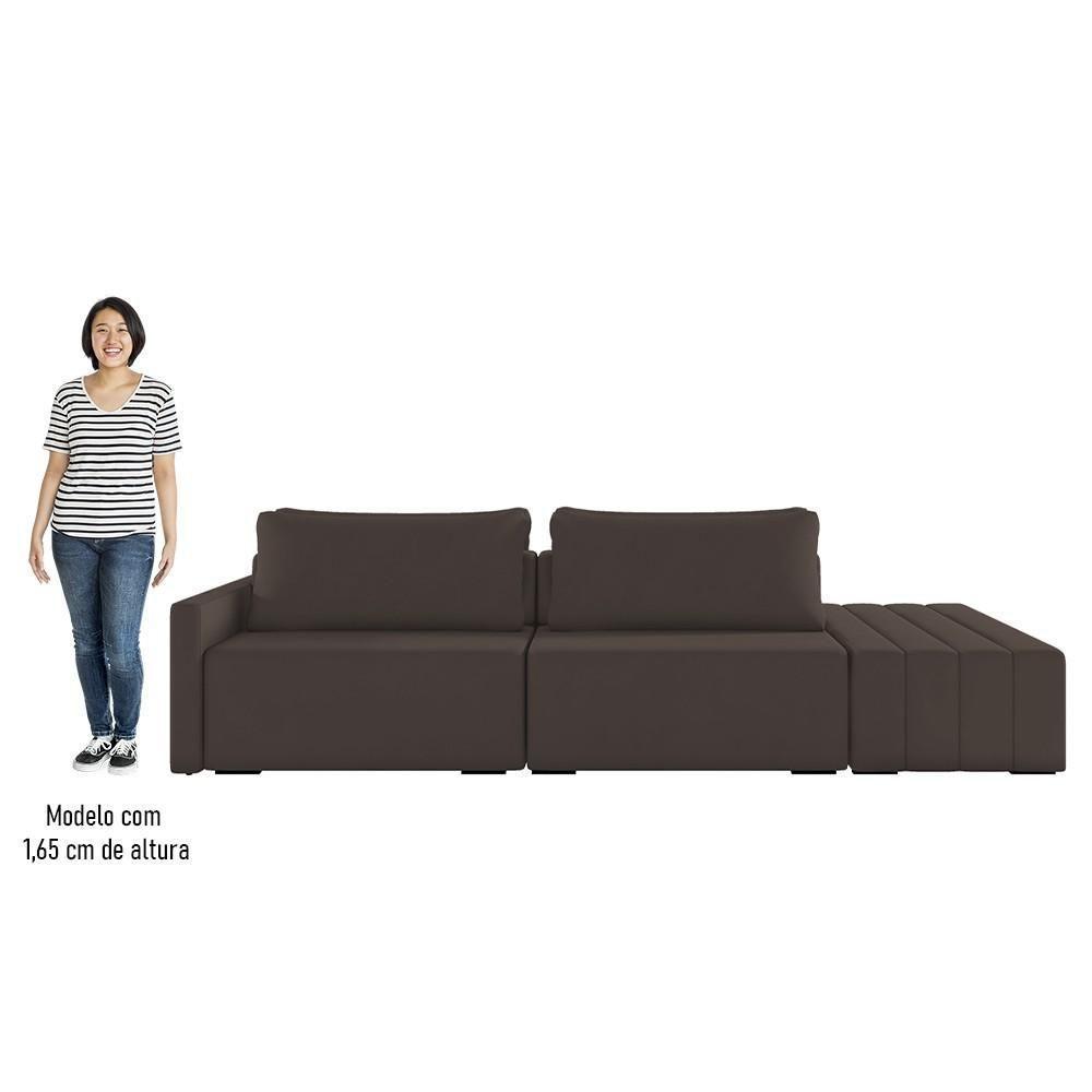 Sofá Ilha Modular Com Puff Para Sala Living 252cm Georgia Z08 Veludo Marrom - Mpozenato - 5