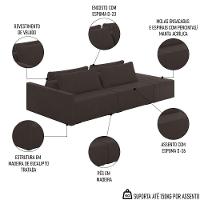 Sofá Ilha Modular Com Puff Para Sala Living 252cm Georgia Z08 Veludo Marrom - Mpozenato - 3