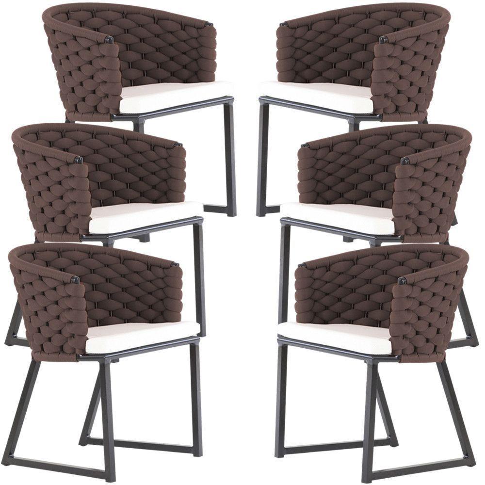 Kit 6 Cadeiras Bali Alumínio Em Tricô Náutico Trama Original Marrom - 1