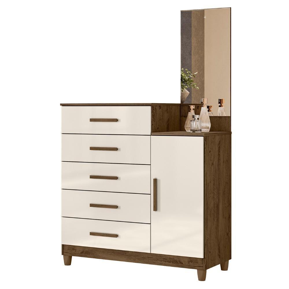 Cômoda Para Quarto 104cm Com Espelho Kyra Castanho Wood-off Z17 - Mpozenato - 1