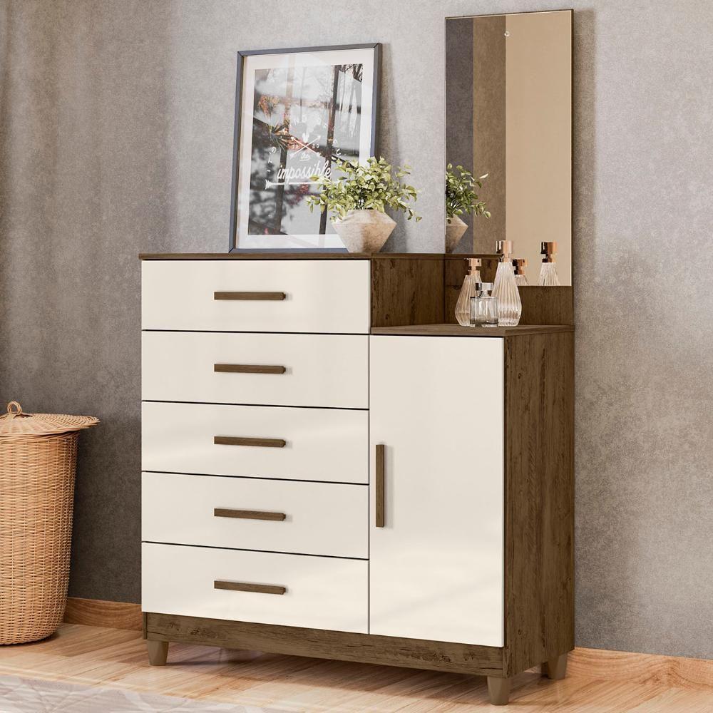 Cômoda Para Quarto 104cm Com Espelho Kyra Castanho Wood-off Z17 - Mpozenato - 2