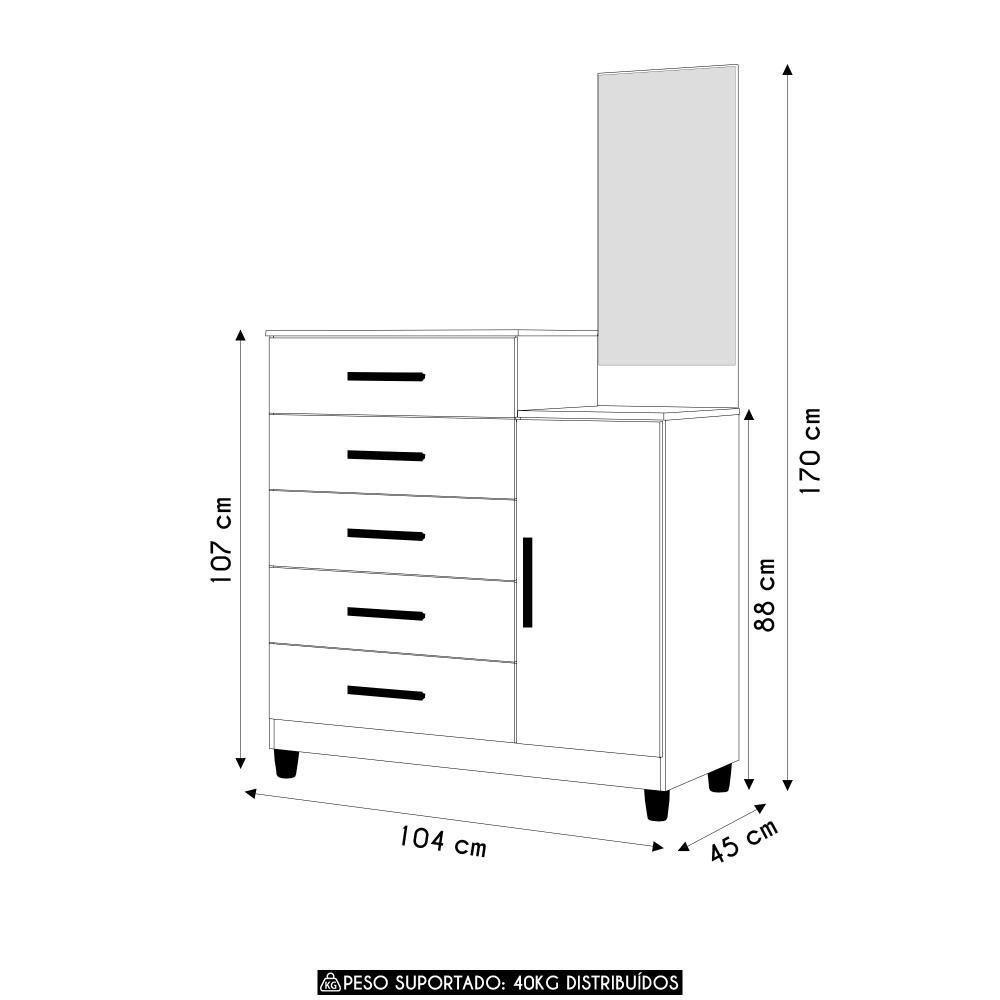 Cômoda Para Quarto 104cm Com Espelho Kyra Castanho Wood-off Z17 - Mpozenato - 4
