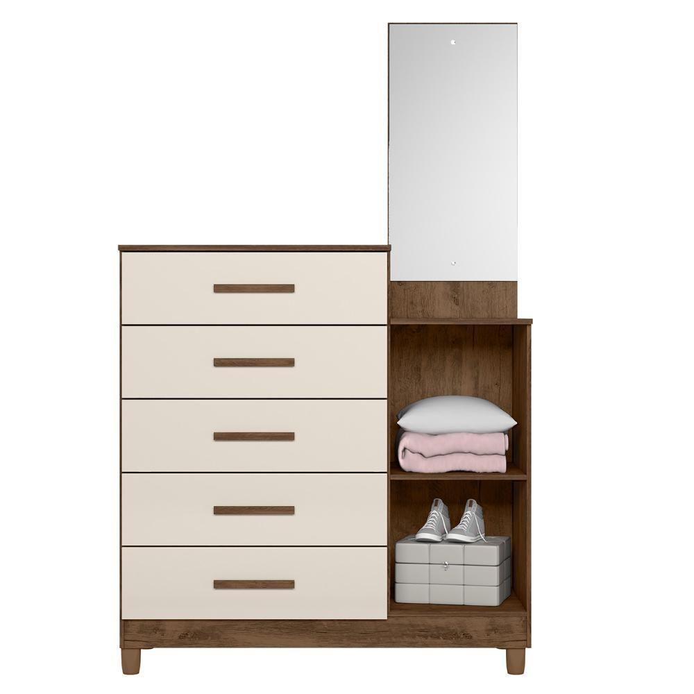 Cômoda Para Quarto 104cm Com Espelho Kyra Castanho Wood-off Z17 - Mpozenato - 5