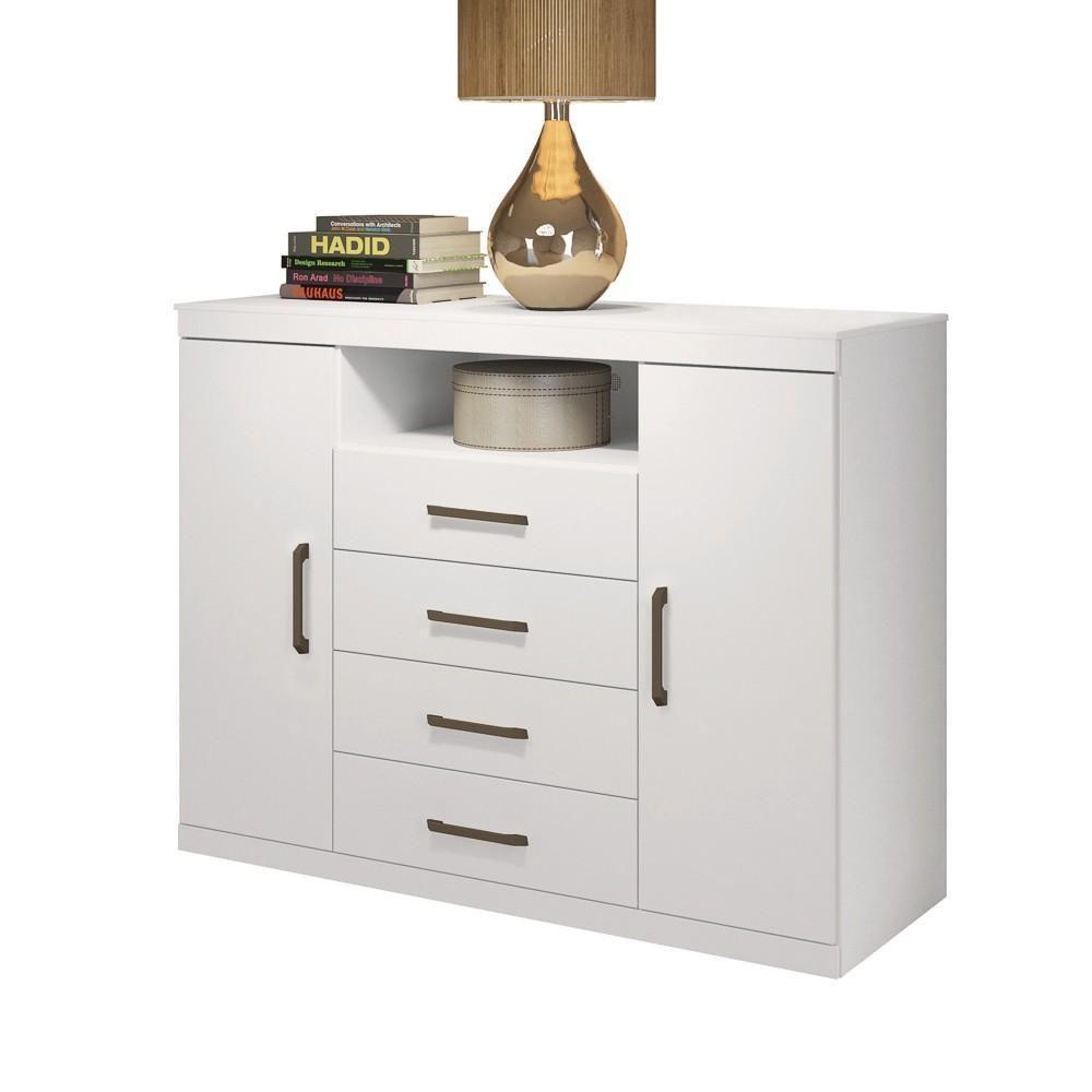 Cômoda 2 Portas 4 Gavetas Master Branco - Santos Andirá - 1