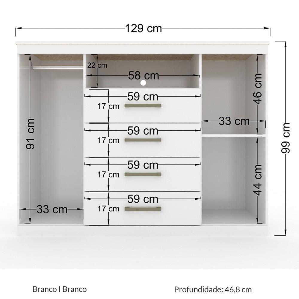 Cômoda 2 Portas 4 Gavetas Master Branco - Santos Andirá - 4
