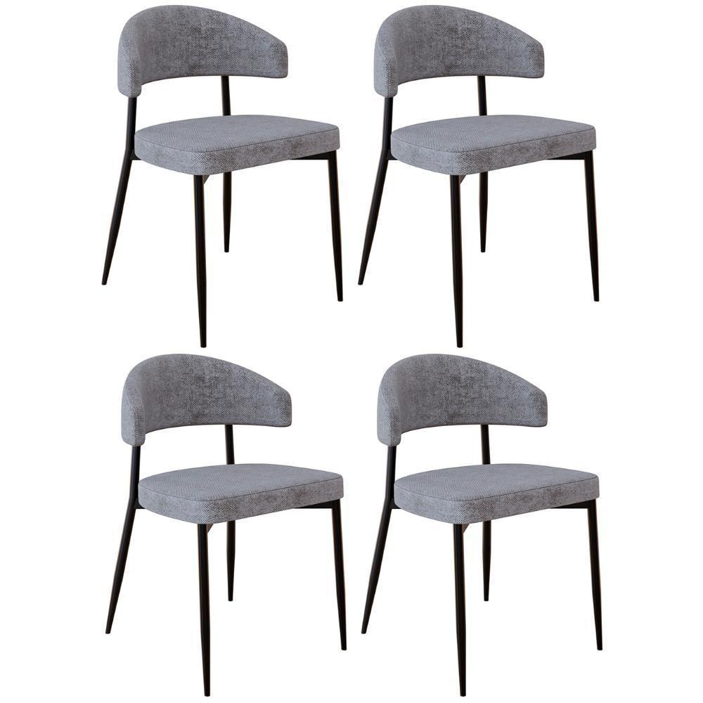 Cadeira De Jantar Estofada Kit 4 Chloe M25 Linho Lautrec Cinza - Mpozenato - 1